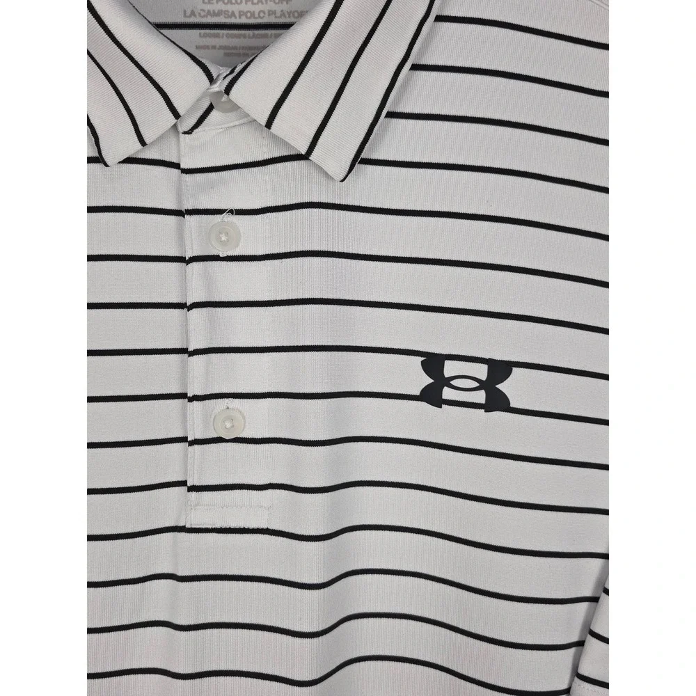 Under Armour Golf Polo Shirt Mens XL White Black StripeAthletic Short Sleeve‎